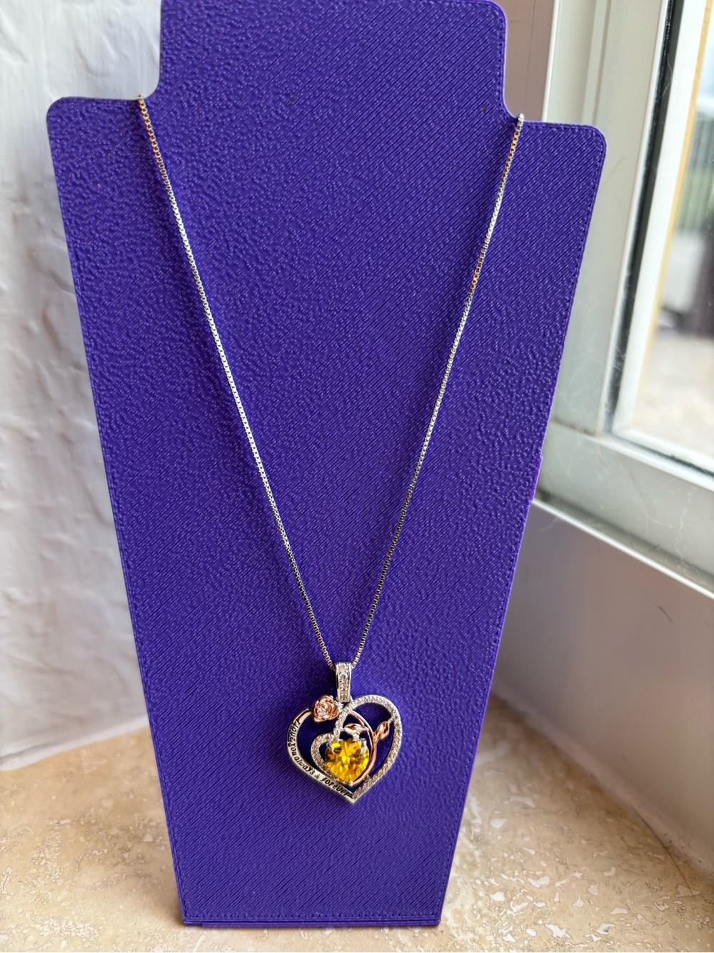Rose Heart Love You Always and Forever Birthstone Pendent Necklace-New